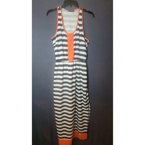 THML Women's Navy White Deep Scoop Neck Sleeveless Maxi Dress Size Medium